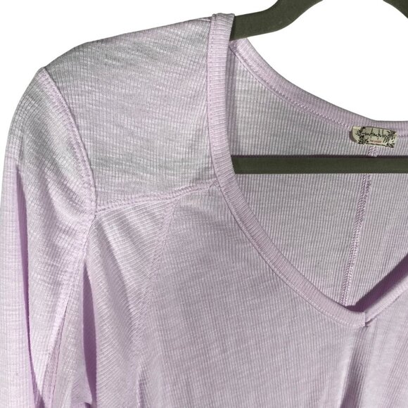 Free People Rock The Boat V-Neck Long Sleeve ribbed Tee  Women Size M Light Pink - Picture 4 of 10